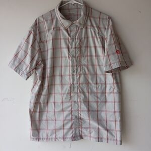 Mountain Hardwear Men’s Large Plaid‎ Short Sleeve Button-Up Shirt Gray Red Check